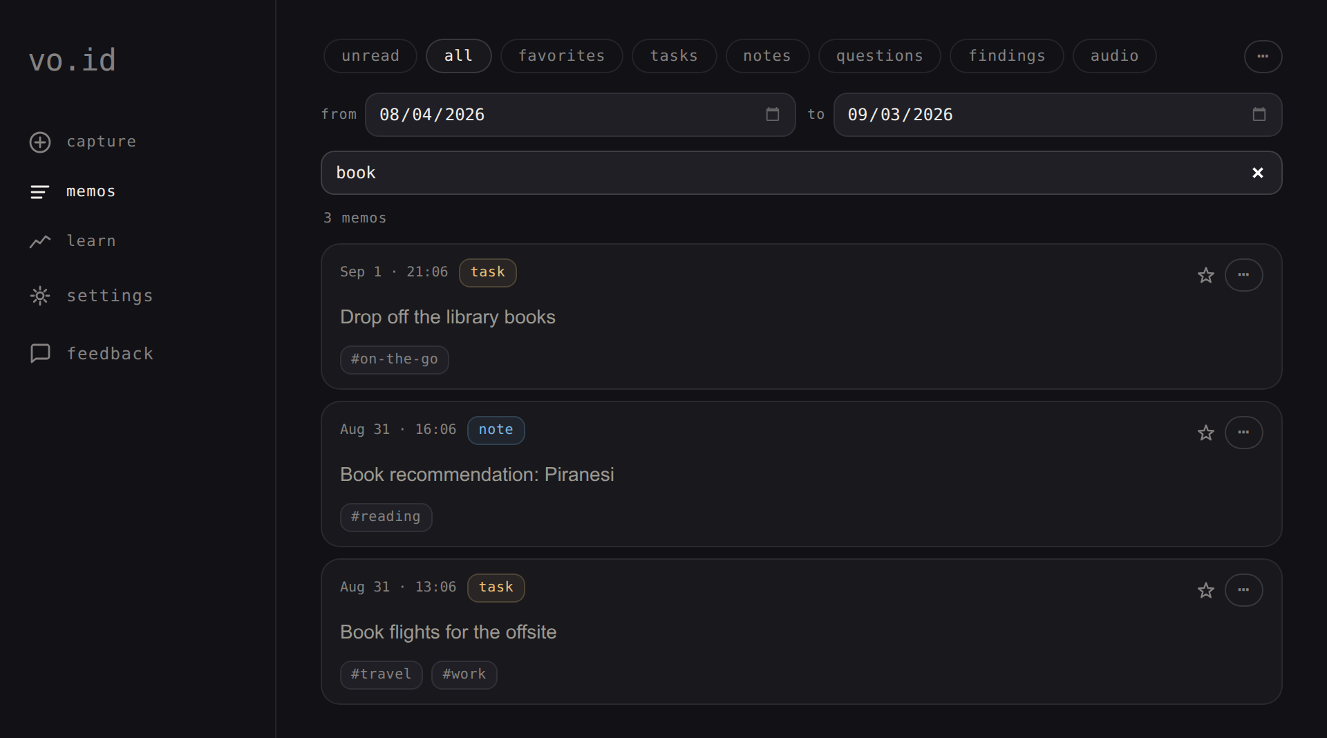 The memos feed narrowed by a search keyword